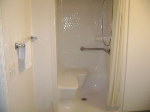 Combined shower/tub, hair dryer, towels
