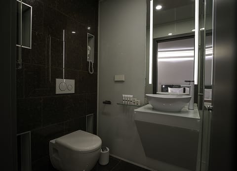 Shower, hydromassage showerhead, free toiletries, hair dryer