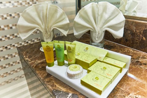 Shower, free toiletries, hair dryer, bathrobes