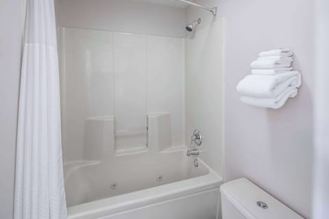 Combined shower/tub, free toiletries, hair dryer, towels