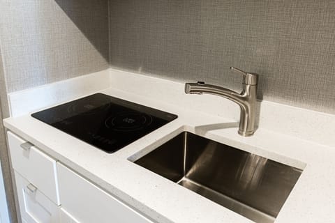 Mini-fridge, microwave, coffee/tea maker