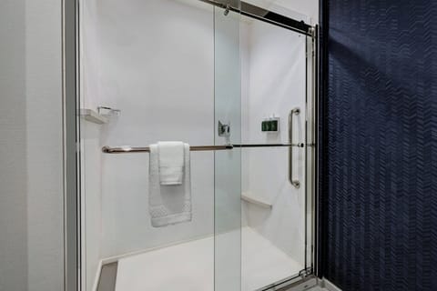 Separate tub and shower, hair dryer, towels