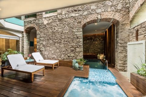Indoor pool, open 9 AM to 9 PM, sun loungers