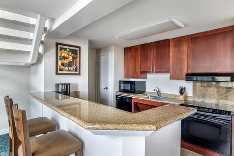 Microwave, coffee/tea maker, cookware/dishes/utensils