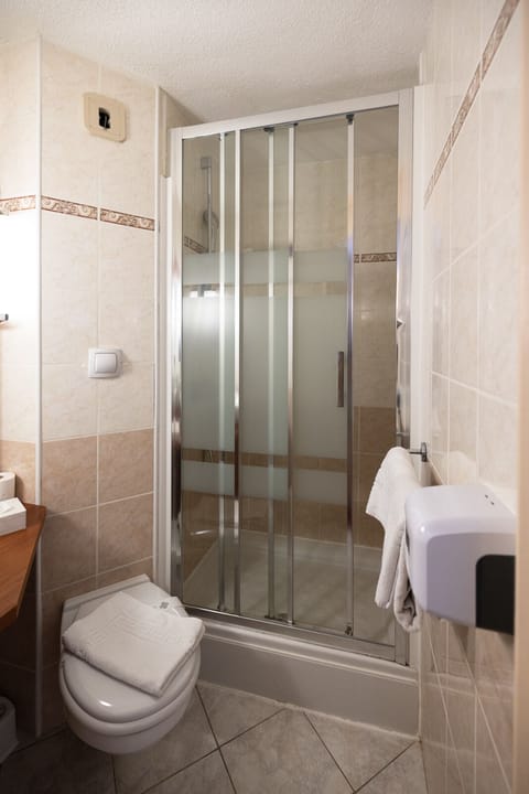 Shower, eco-friendly toiletries, hair dryer, towels