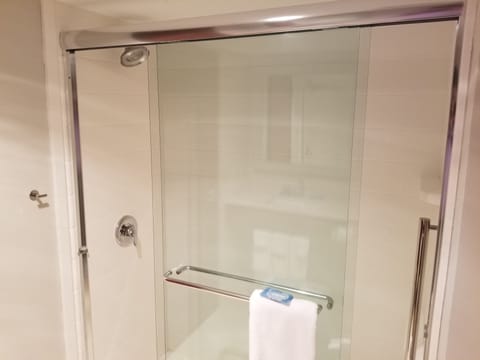 Combined shower/tub, hair dryer, towels