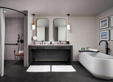 One Bedroom King Suite, Ocean View | Bathroom | Shower, rainfall showerhead, eco-friendly toiletries, hair dryer