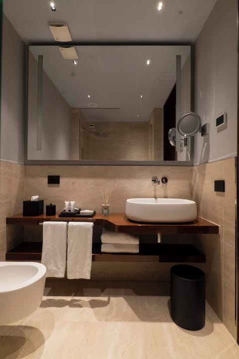 Deluxe Room | Bathroom | Shower, rainfall showerhead, eco-friendly toiletries, hair dryer