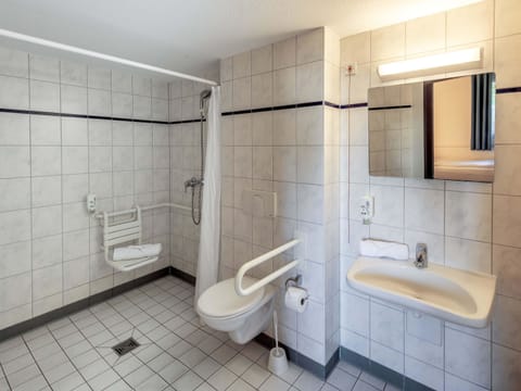 Shower, hair dryer, soap, shampoo