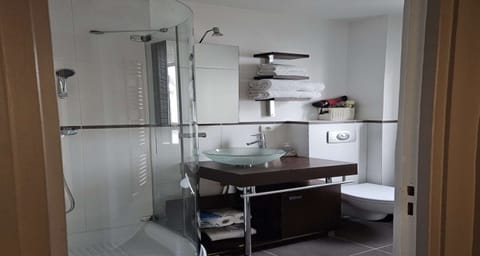 Shower, eco-friendly toiletries, hair dryer, towels