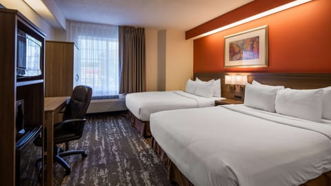 Standard Room, 2 Queen Beds, Non Smoking, Refrigerator & Microwave | Pillowtop beds, iron/ironing board, free cribs/infant beds