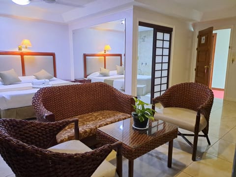 Jacuzzi Room | Minibar, in-room safe, desk, laptop workspace
