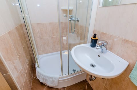 Double Room (Double Room with City View) | Bathroom | Shower, towels
