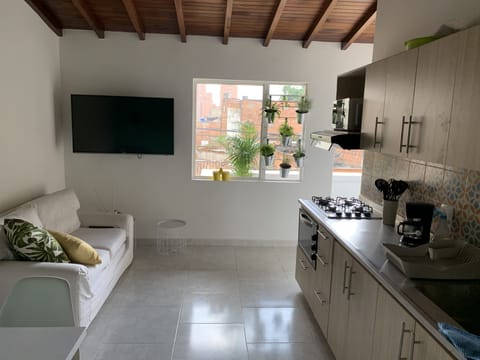 City Apartment | Private kitchen | Full-size fridge, microwave, oven, blender
