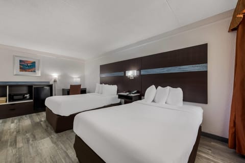 Room, 2 Double Beds, Accessible, Non Smoking | Desk, laptop workspace, soundproofing, iron/ironing board