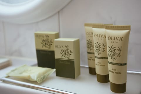 Combined shower/tub, free toiletries, hair dryer, towels