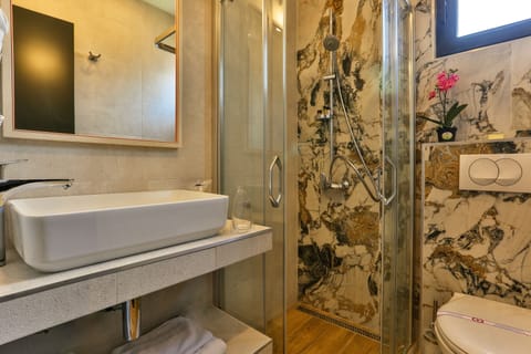 Rainfall showerhead, free toiletries, hair dryer, bathrobes