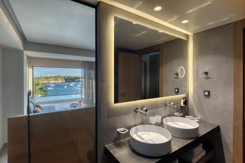 Amber Suite with Plunge Pool & Sea View | Bathroom | Shower, rainfall showerhead, hair dryer, bathrobes