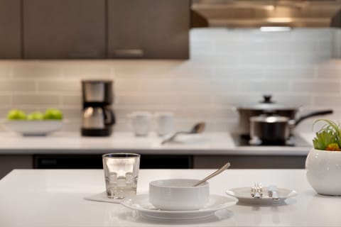 Fridge, microwave, coffee/tea maker