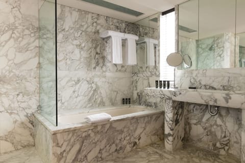 Suite | Bathroom | Combined shower/tub, designer toiletries, hair dryer, bathrobes