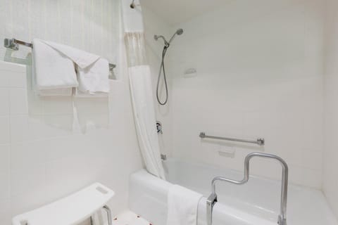 Shower, eco-friendly toiletries, hair dryer, towels
