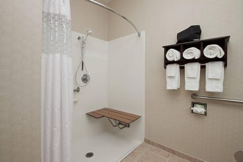 Combined shower/tub, free toiletries, hair dryer, towels