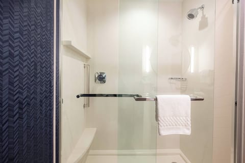 Combined shower/tub, free toiletries, hair dryer, towels