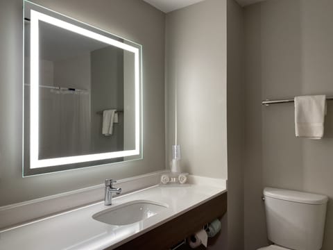 Combined shower/tub, free toiletries, hair dryer, towels