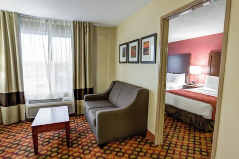 Down comforters, desk, blackout drapes, iron/ironing board