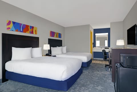 Double Room, 2 Double Beds, Non Smoking | Desk, laptop workspace, blackout drapes, iron/ironing board