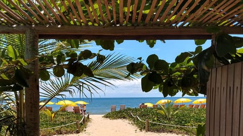 Private beach, white sand, free beach cabanas, sun loungers