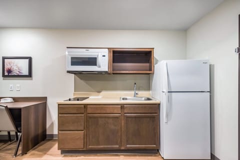 Full-size fridge, microwave, stovetop