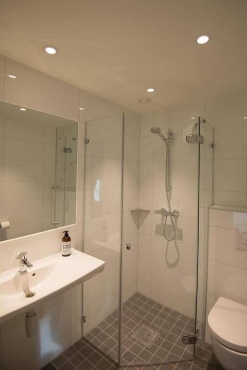 Standard Double Room | Bathroom | Shower, hair dryer, heated floors, towels