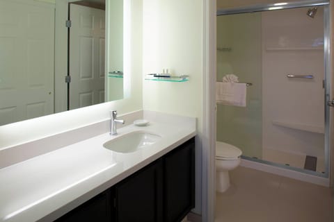 Combined shower/tub, free toiletries, hair dryer, towels