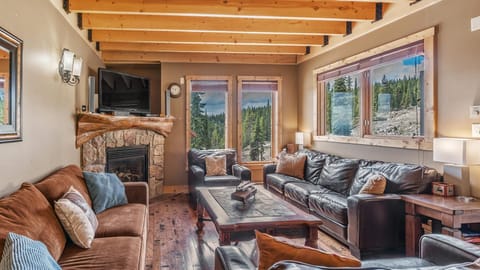 50-inch TV with cable channels, fireplace, video-game console