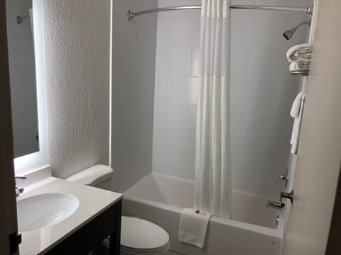 Room, 2 Queen Beds, Non Smoking | Bathroom | Combined shower/tub, hair dryer, towels