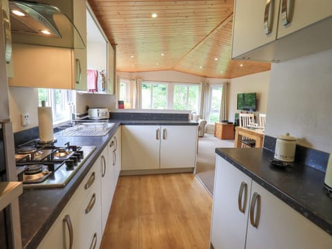 Fridge, electric kettle, toaster, cookware/dishes/utensils