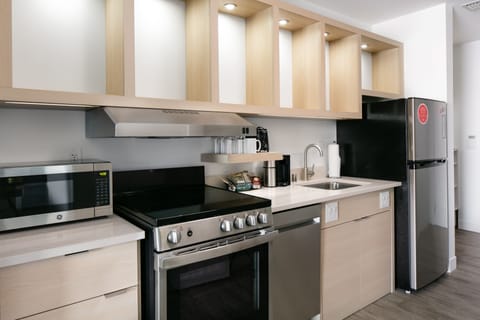 Desk, laptop workspace, blackout drapes, soundproofing