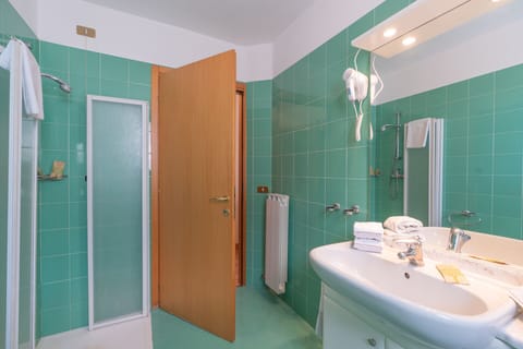 Shower, rainfall showerhead, bidet, towels