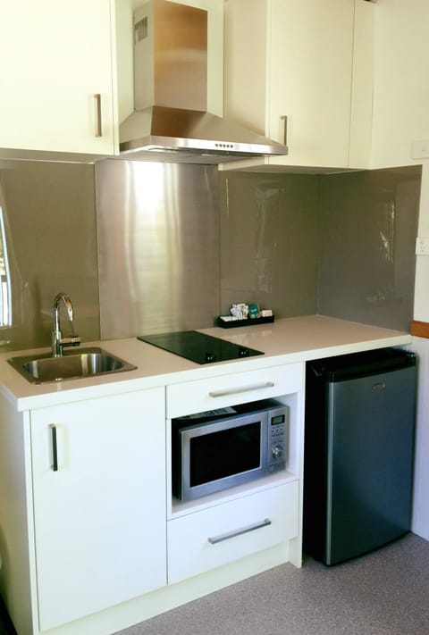 Fridge, microwave, stovetop, electric kettle