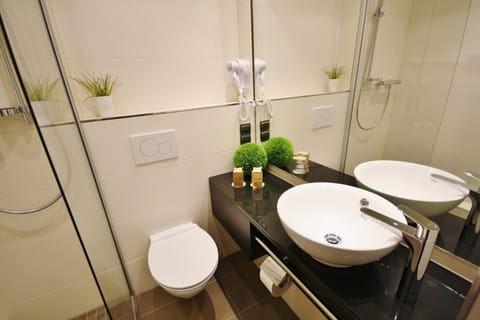 Standard Twin Room, Courtyard View | Bathroom | Shower, hair dryer, towels, soap