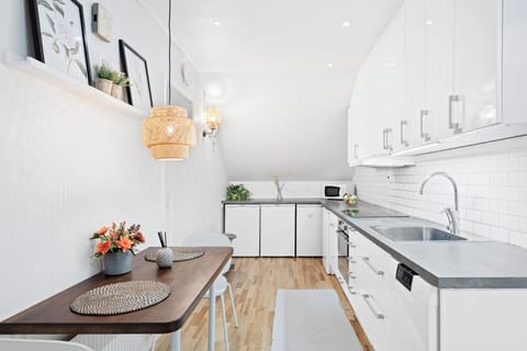Family Apartment | Private kitchen | Full-size fridge, microwave, dishwasher, paper towels