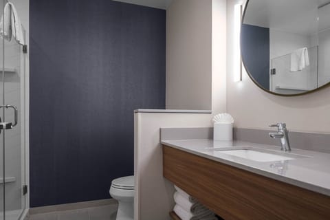 Combined shower/tub, eco-friendly toiletries, hair dryer, towels