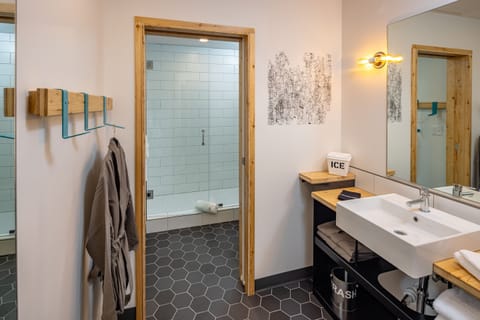 Shower, eco-friendly toiletries, hair dryer, bathrobes