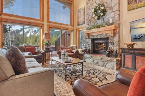 Townhome, Multiple Beds, Hot Tub, Mountain View (Wulf's Lodge at Olympic Valley) | Living area | 50-inch flat-screen TV with digital channels, fireplace