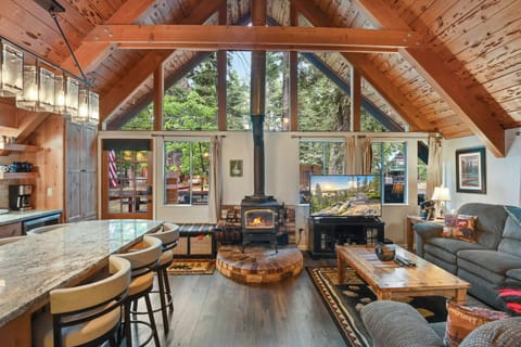 House, Multiple Beds, Patio, Mountain View (West Shore Haven) | Living area | 42-inch flat-screen TV with digital channels, fireplace