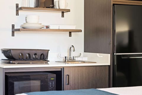 Full-size fridge, microwave, coffee/tea maker, toaster