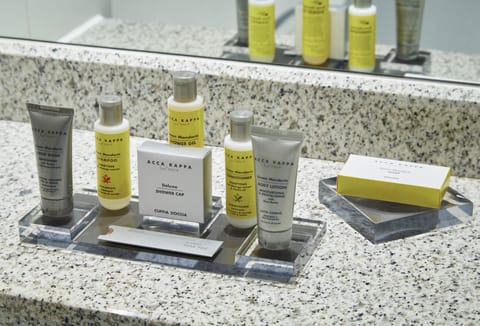 Combined shower/tub, eco-friendly toiletries, hair dryer, towels