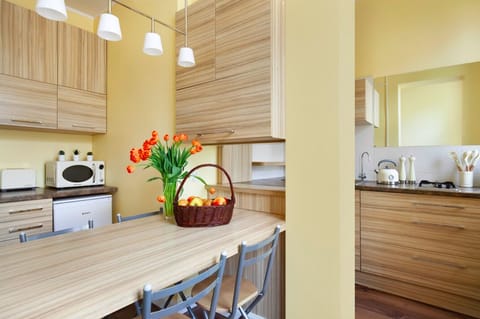 Superior Apartment | Private kitchen | Full-size fridge, oven, cookware/dishes/utensils, freezer