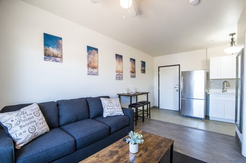 Premium Apartment | Desk, laptop workspace, blackout drapes, iron/ironing board